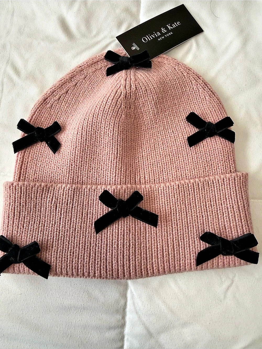 NWT- Olivia & Kate Pink Bow Knit Beanie NWT